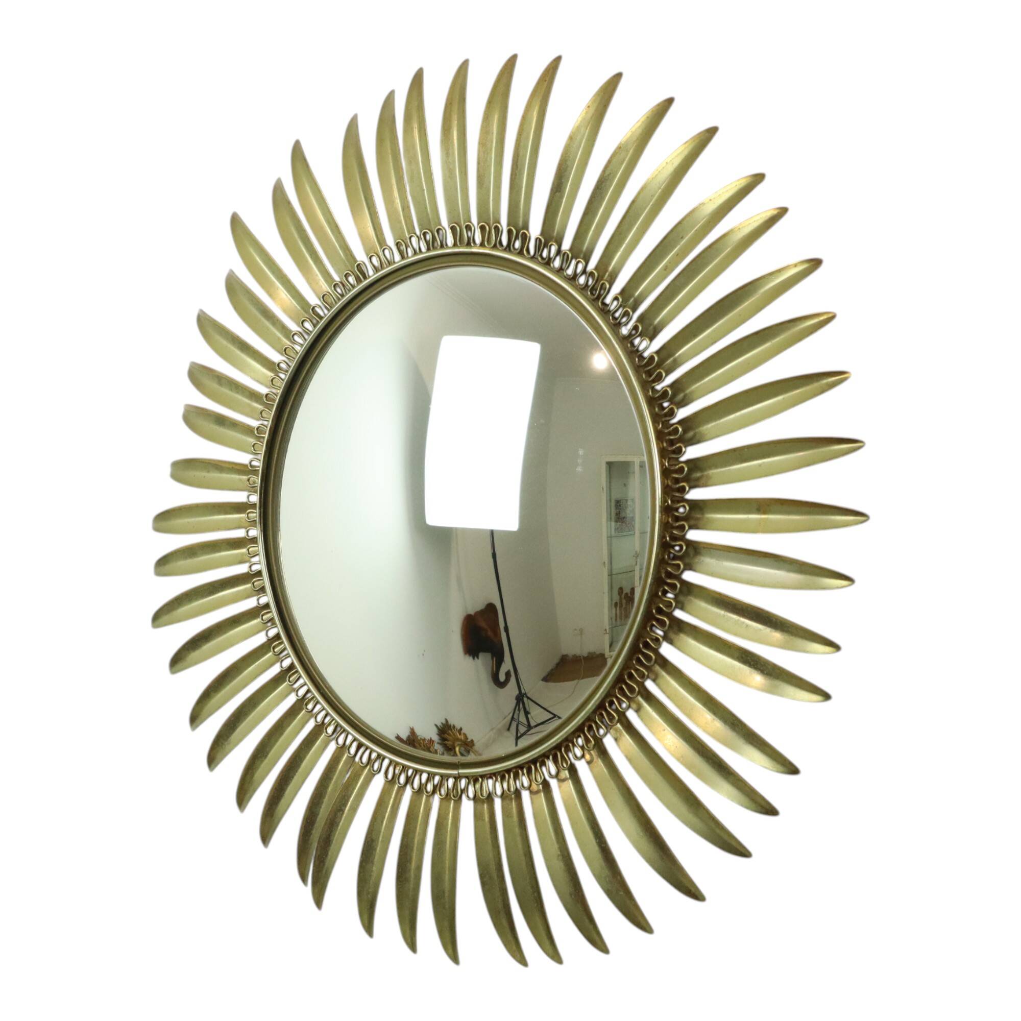 Mid Century Copper Plated Metal Sun Mirror Deknudt Convex 54cm