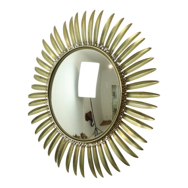 Miroir soleil convexe en métal cuivré du milieu du siècle Deknudt 54 cm