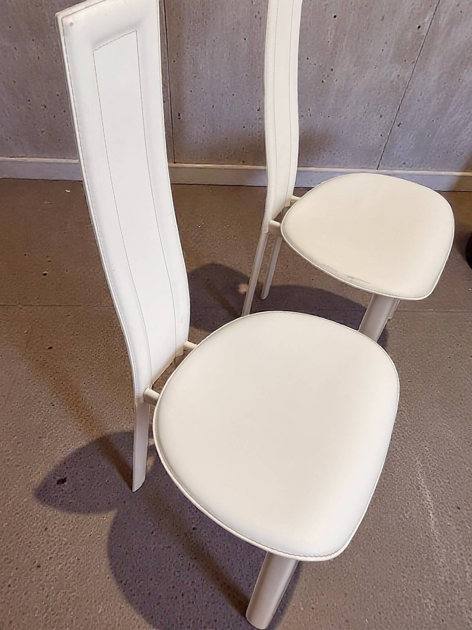Set of 4 Cattelan Italia white leather chairs from the 1980s, vintage Italian design