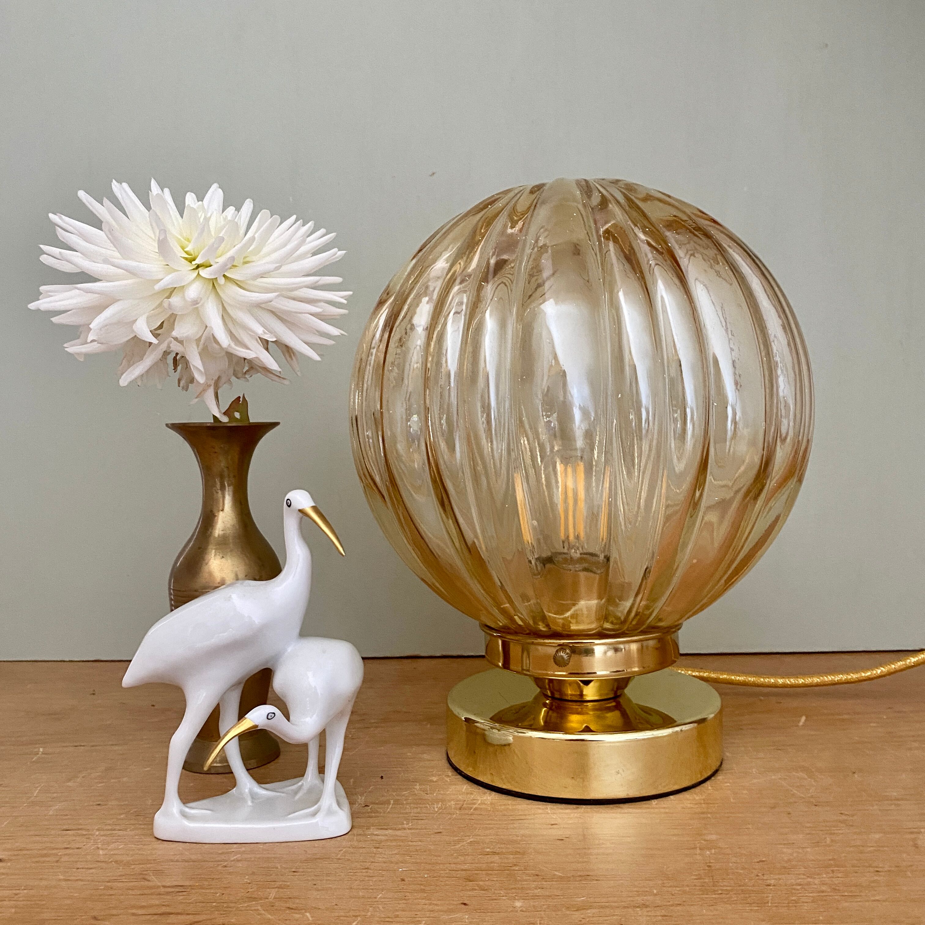 Vintage amber glass globe table lamp