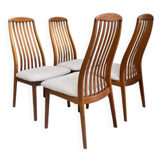Ensemble de 4 chaises de salle à manger Kai Kristiansen des années 1960 en cuir bouclé blanc