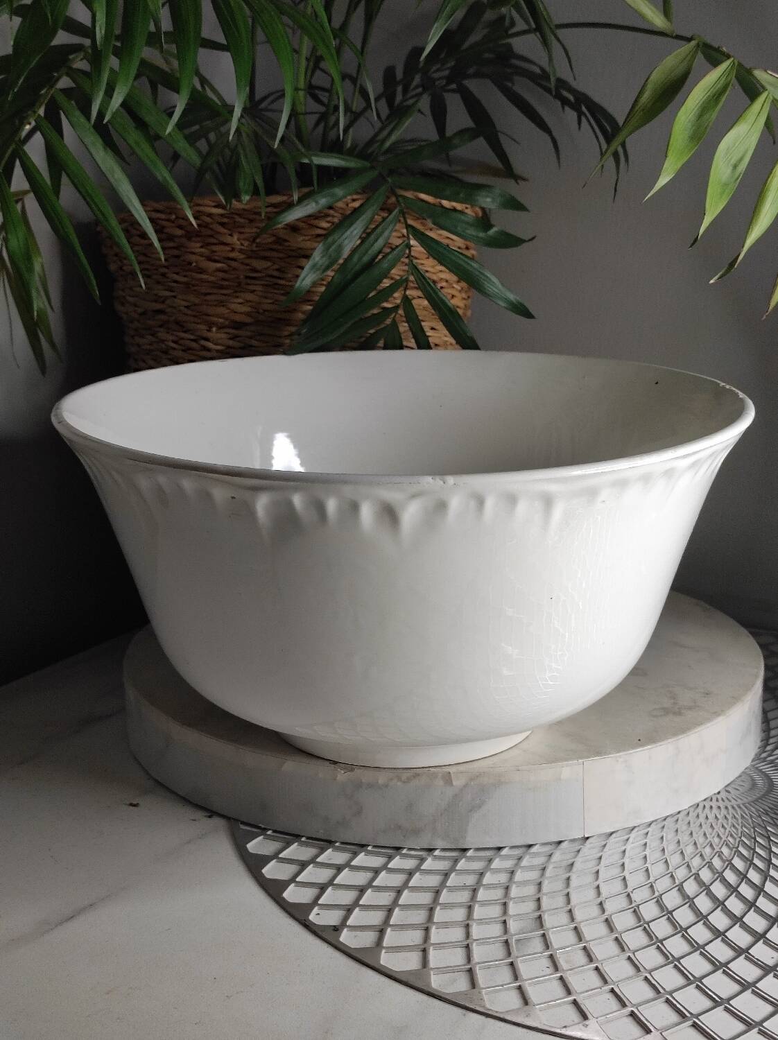 Antique white salad bowl
