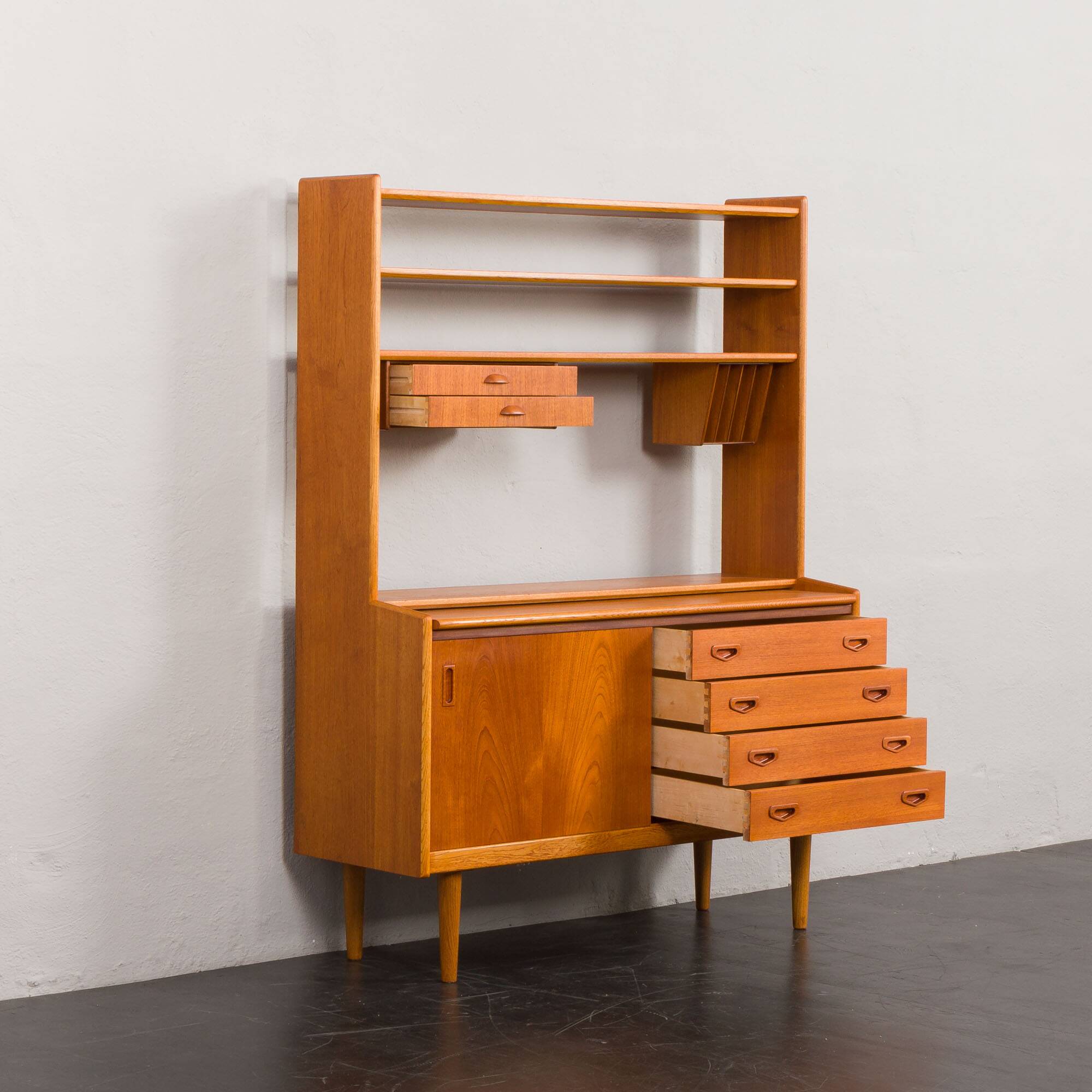 Danish vintage teak bookcase with a hidden desk, 1960s