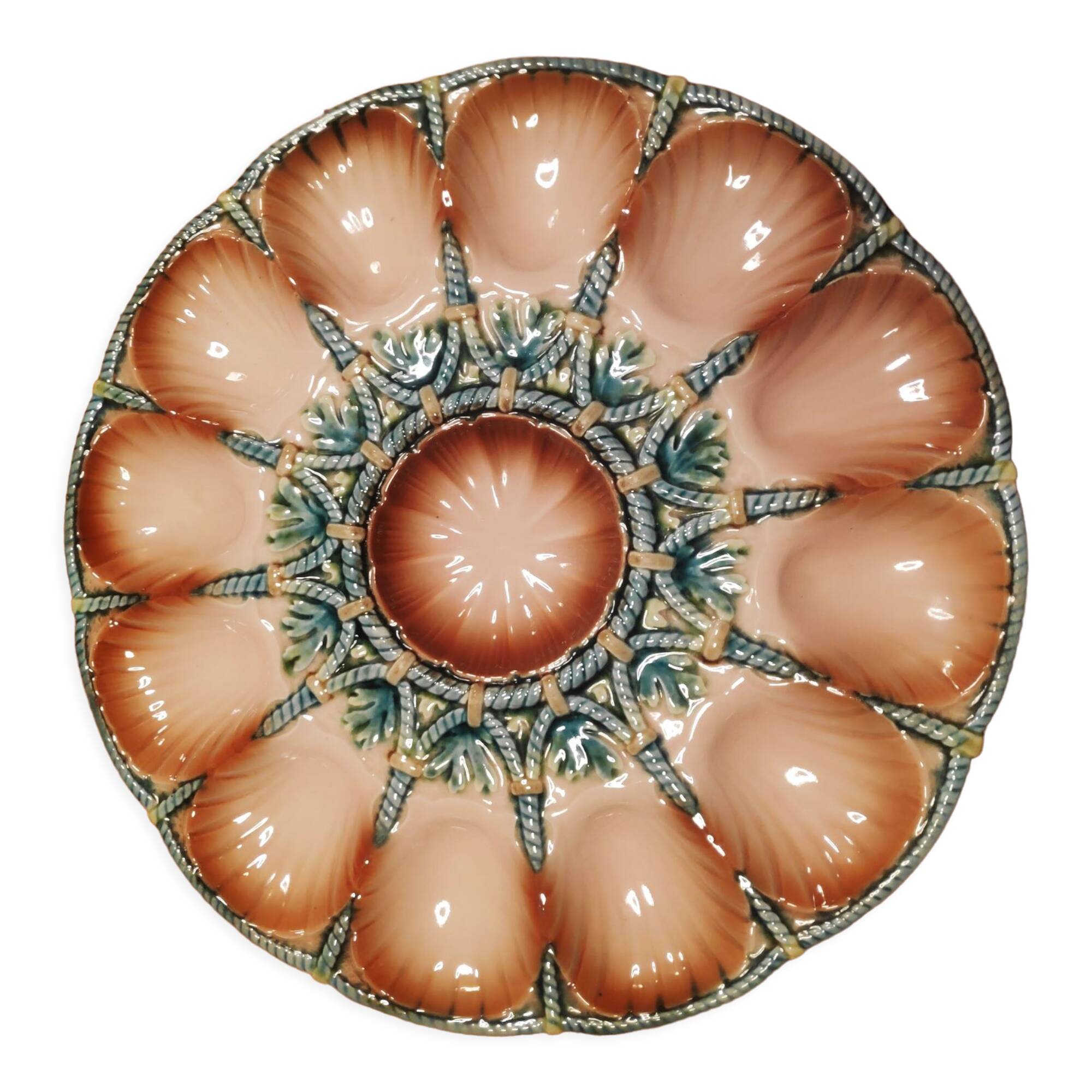 Oyster tray in majolica Sarreguemines circa 1890