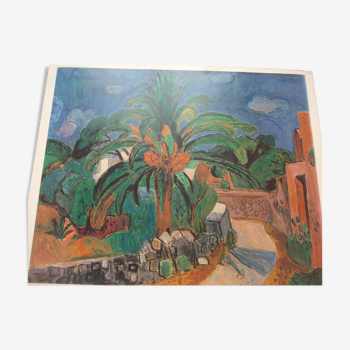 Lithographie 1963 chemin avec palmier, d'après peinture d'hans purrmann 1880, matisse fauvisme