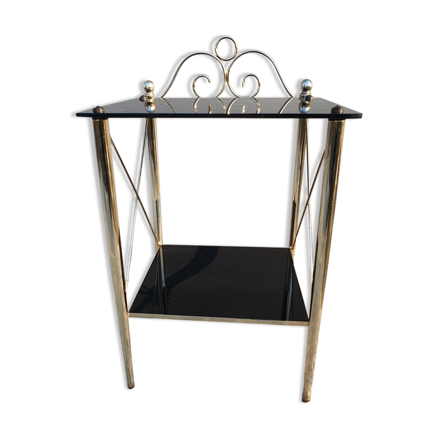 Vintage 70s gold and black opaline serving trolley