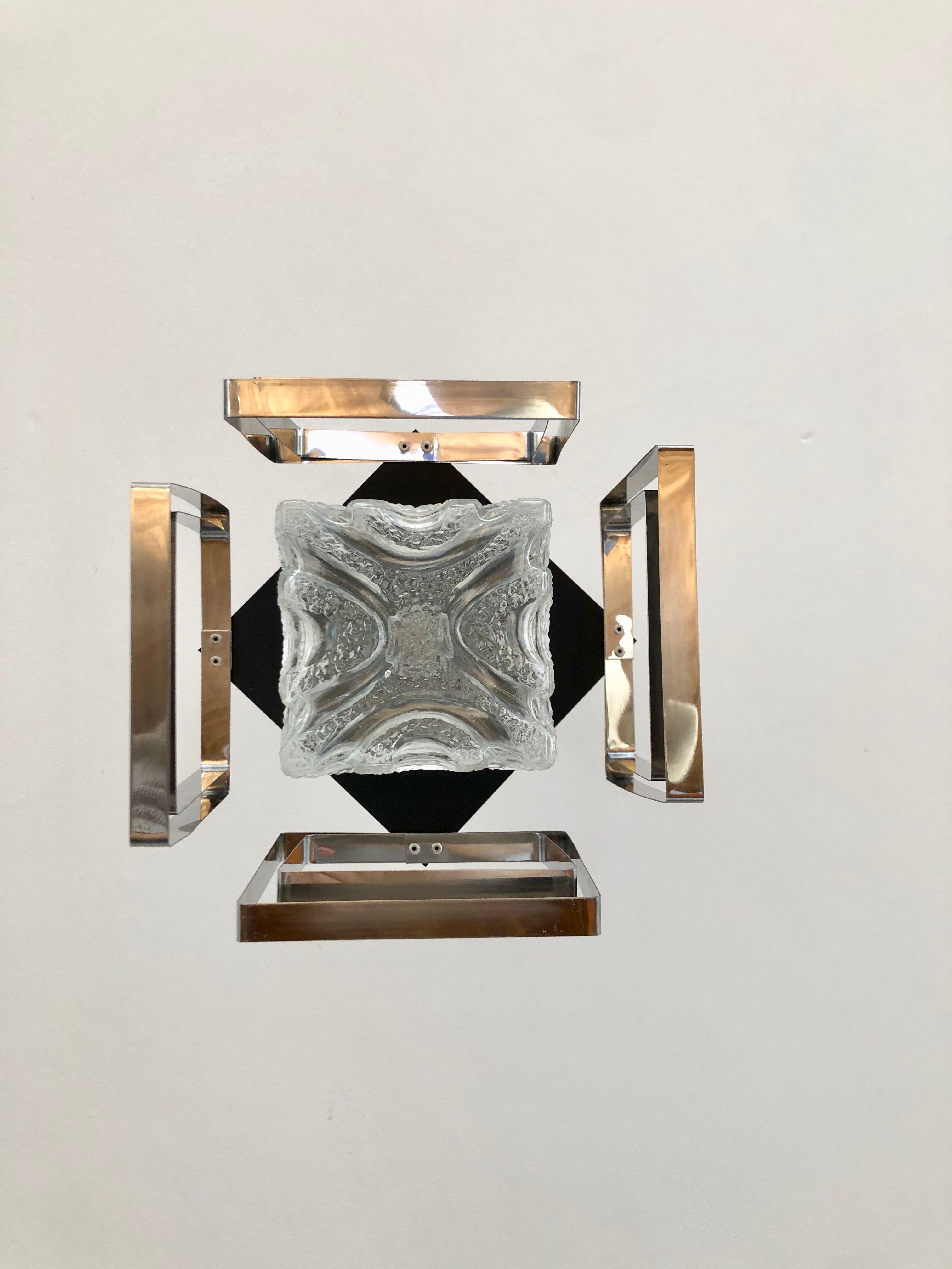 Glass and chrome hanging lamp 1970