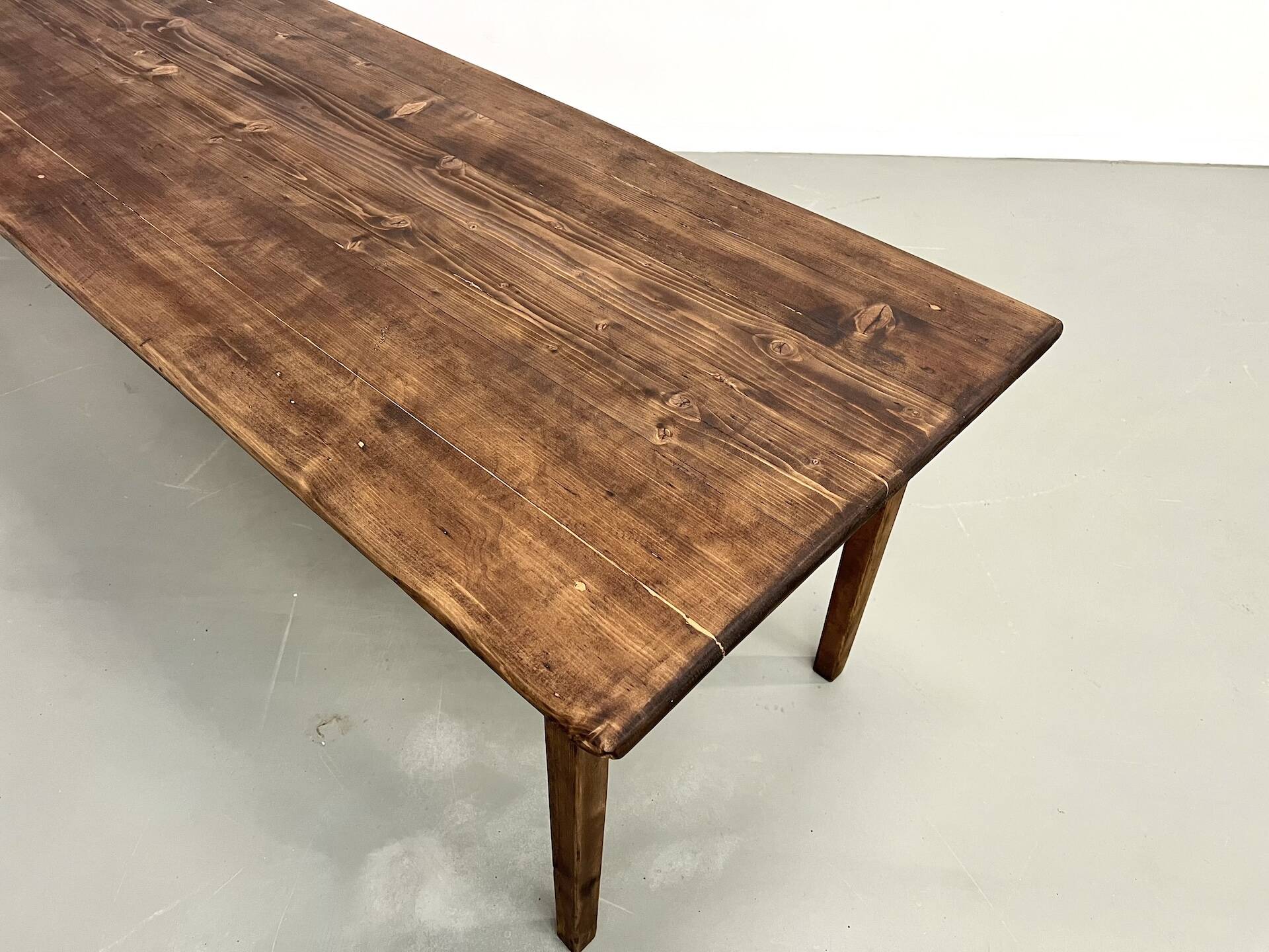 Large solid pine farmhouse table with spindle legs