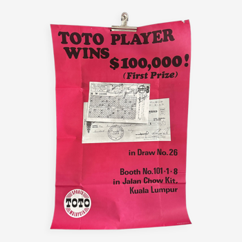 Campagne publicitaire originale de toto lotto pour les jeux de loterie de la malaisie de 1969