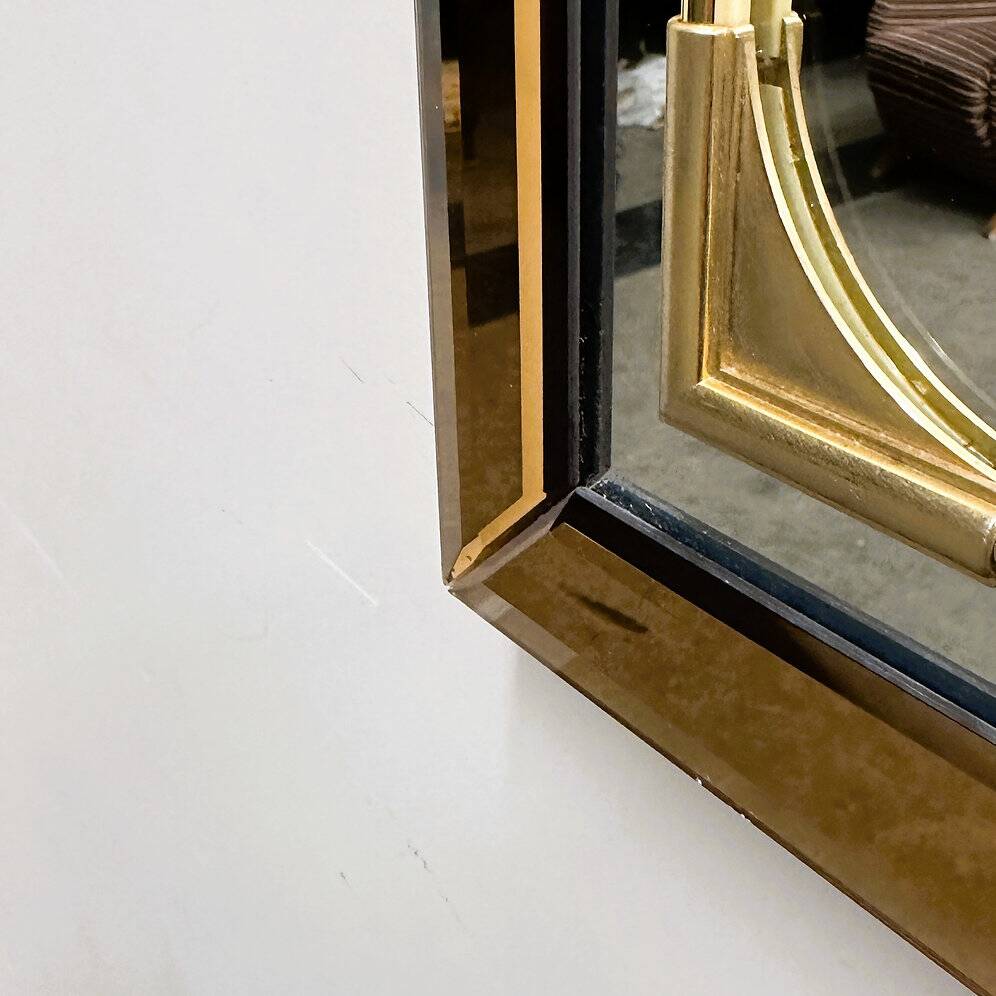 Rectangular Schöninger mirror with bronze-tinted glass and brass detailing, German