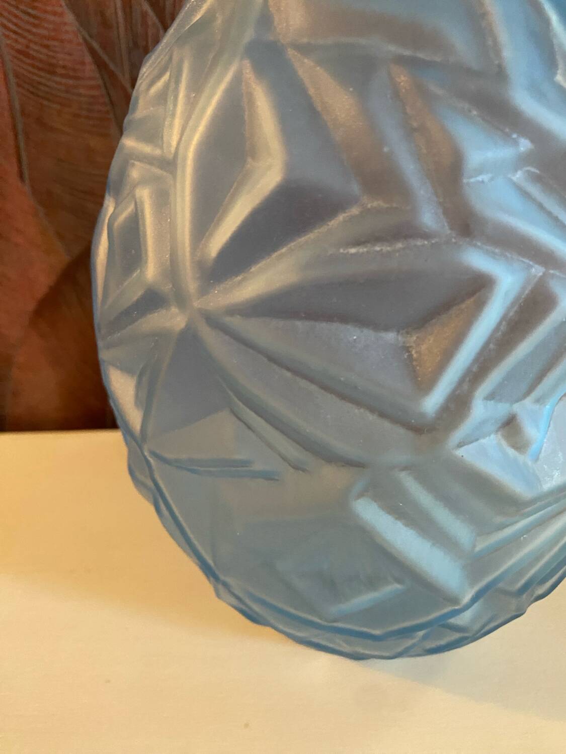 Art Deco style glass vase, vintage, geometric patterns.