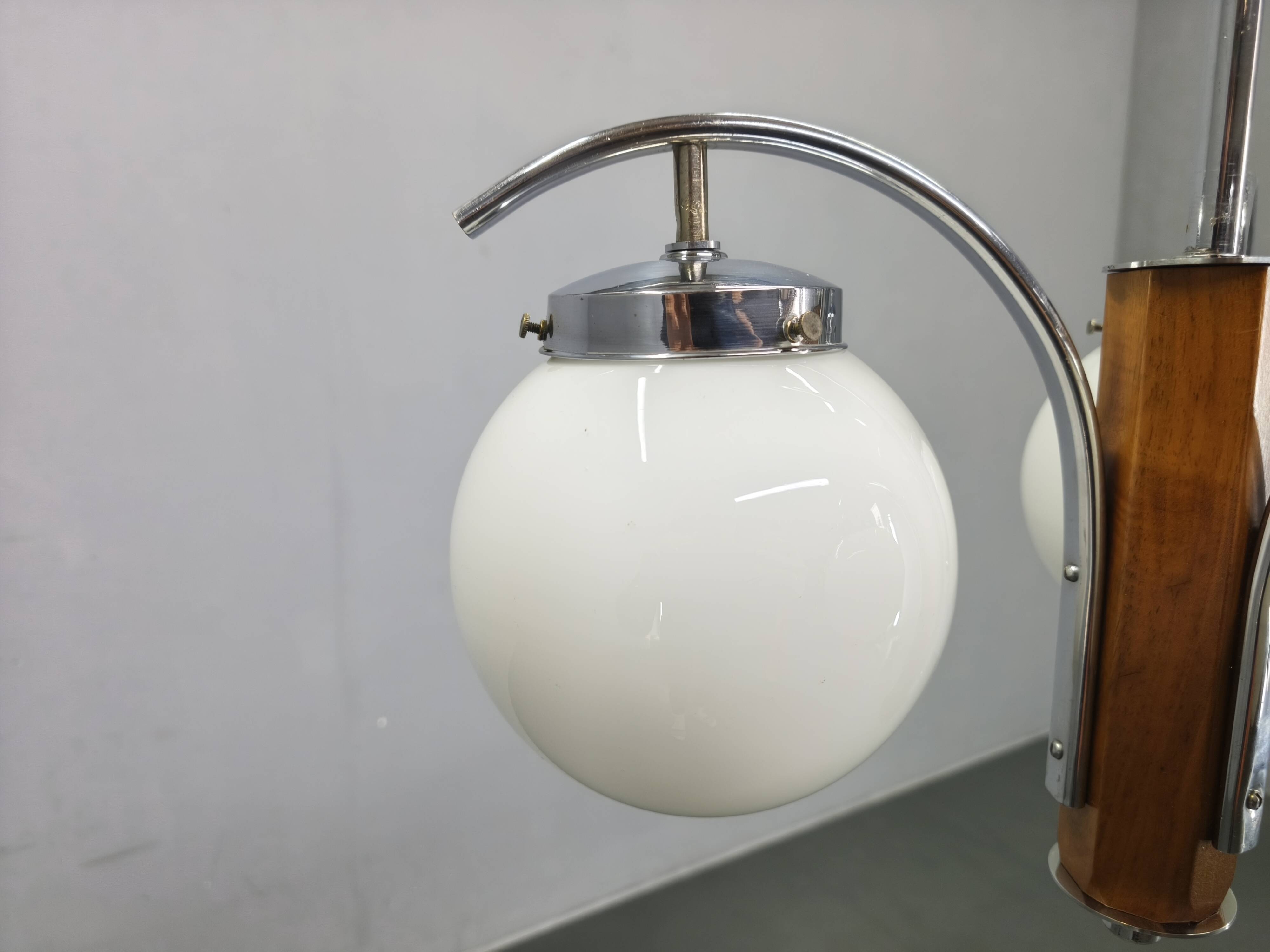 Art Deco Chandelier, Chrome, Walnut & Glass, 1930s