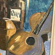 Original Swedish Oil on Canvas – "Guitar and Rum" – Signed – Vintage and Framed – 53 × 34 cm (20.9" × 13.4")