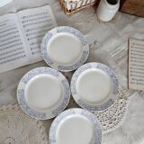 4 vintage porcelain dessert plates with blue border