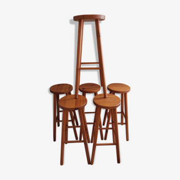 Set of 6 pine bar stools