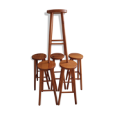 Set of 6 pine bar stools