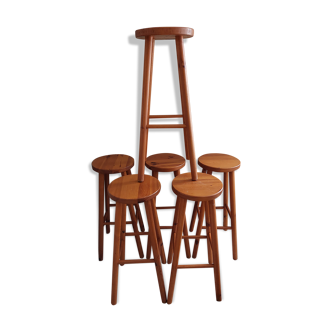 Set of 6 pine bar stools