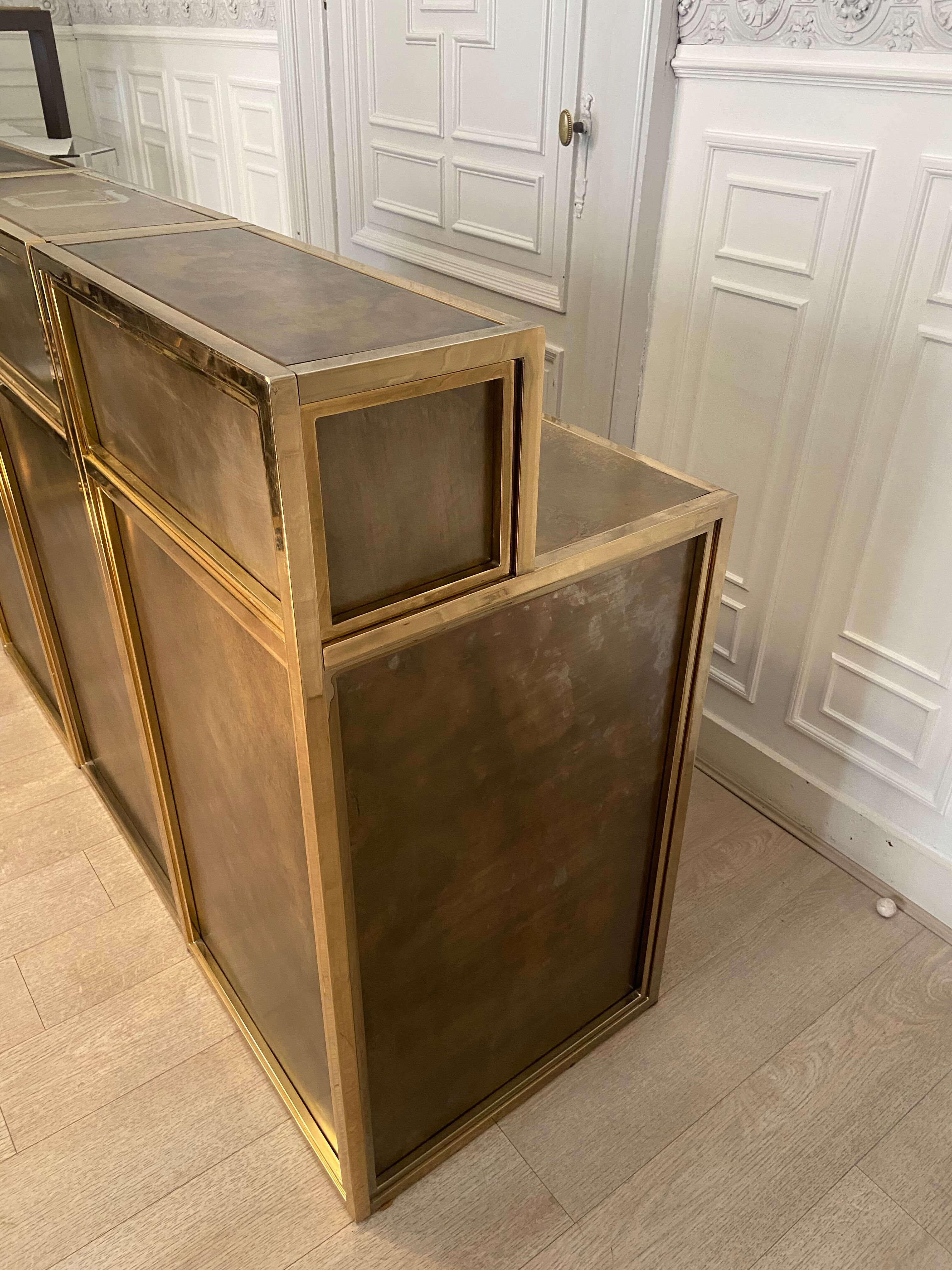 Copper and gilded metal bar in 3 modules, Belgo Chrom, 1970