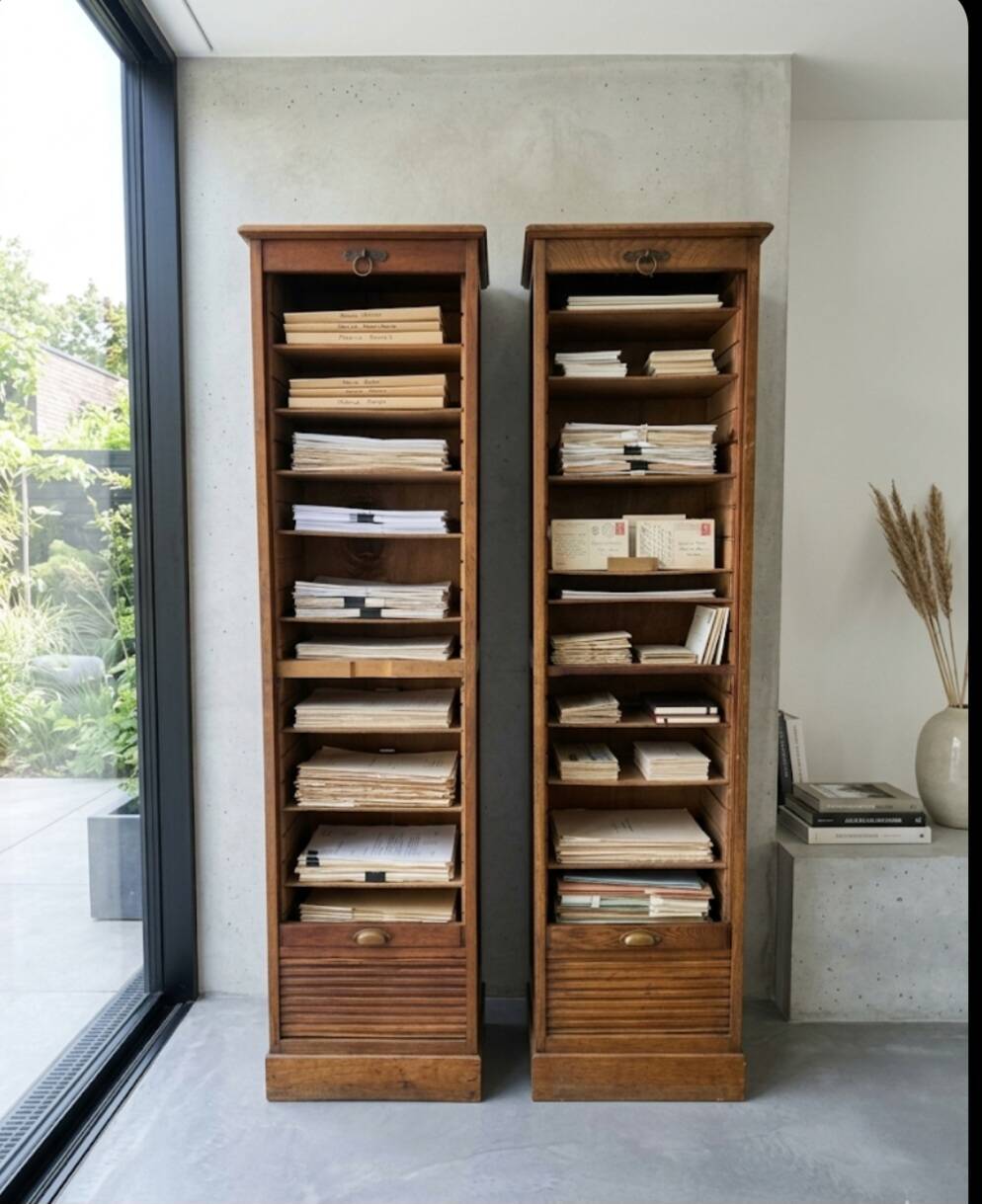 Pair of oak curtain file cabinets
