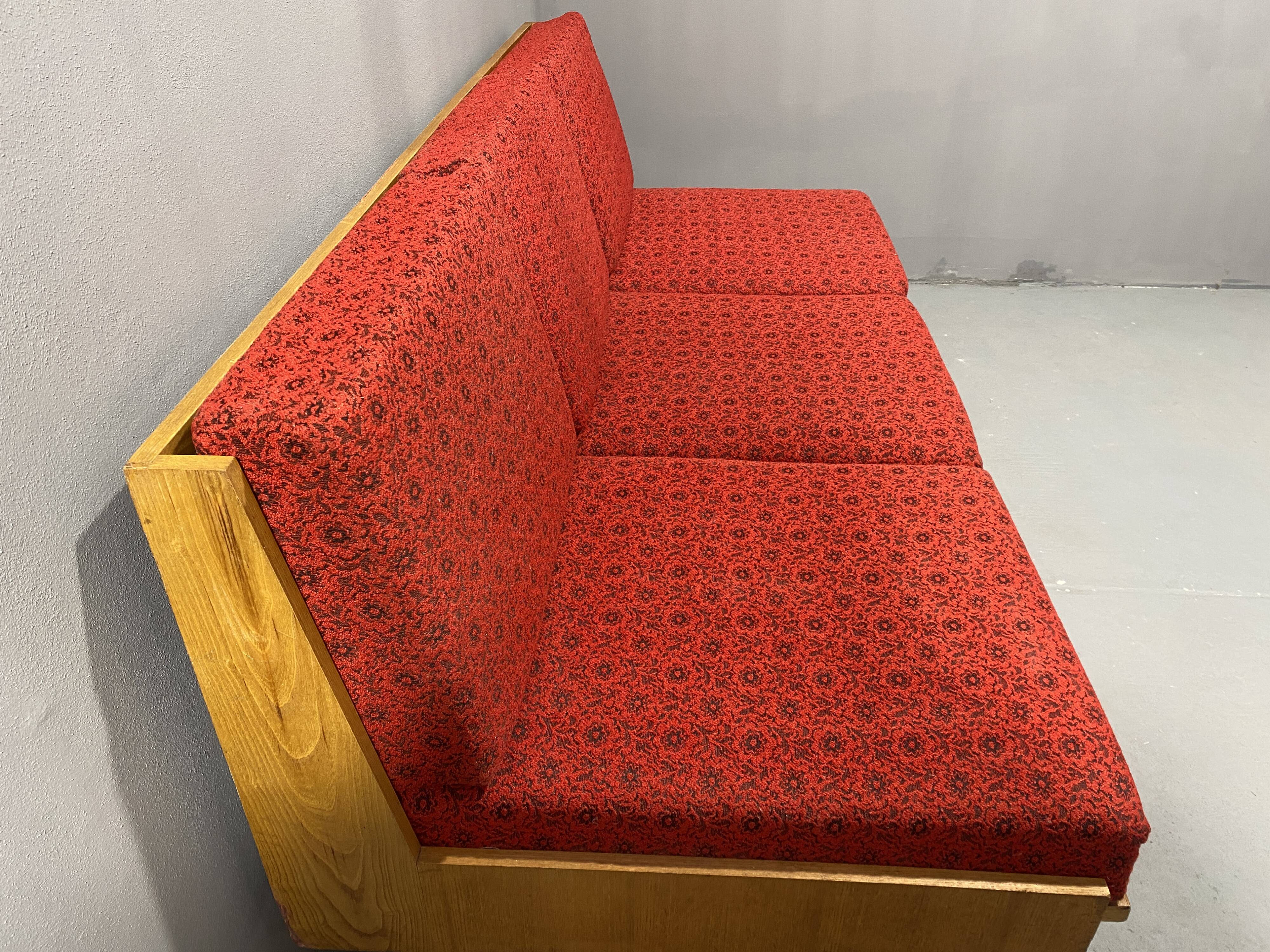 Mid-century folding sofa bed by Drevotvar, 1970s, Czechoslovakia