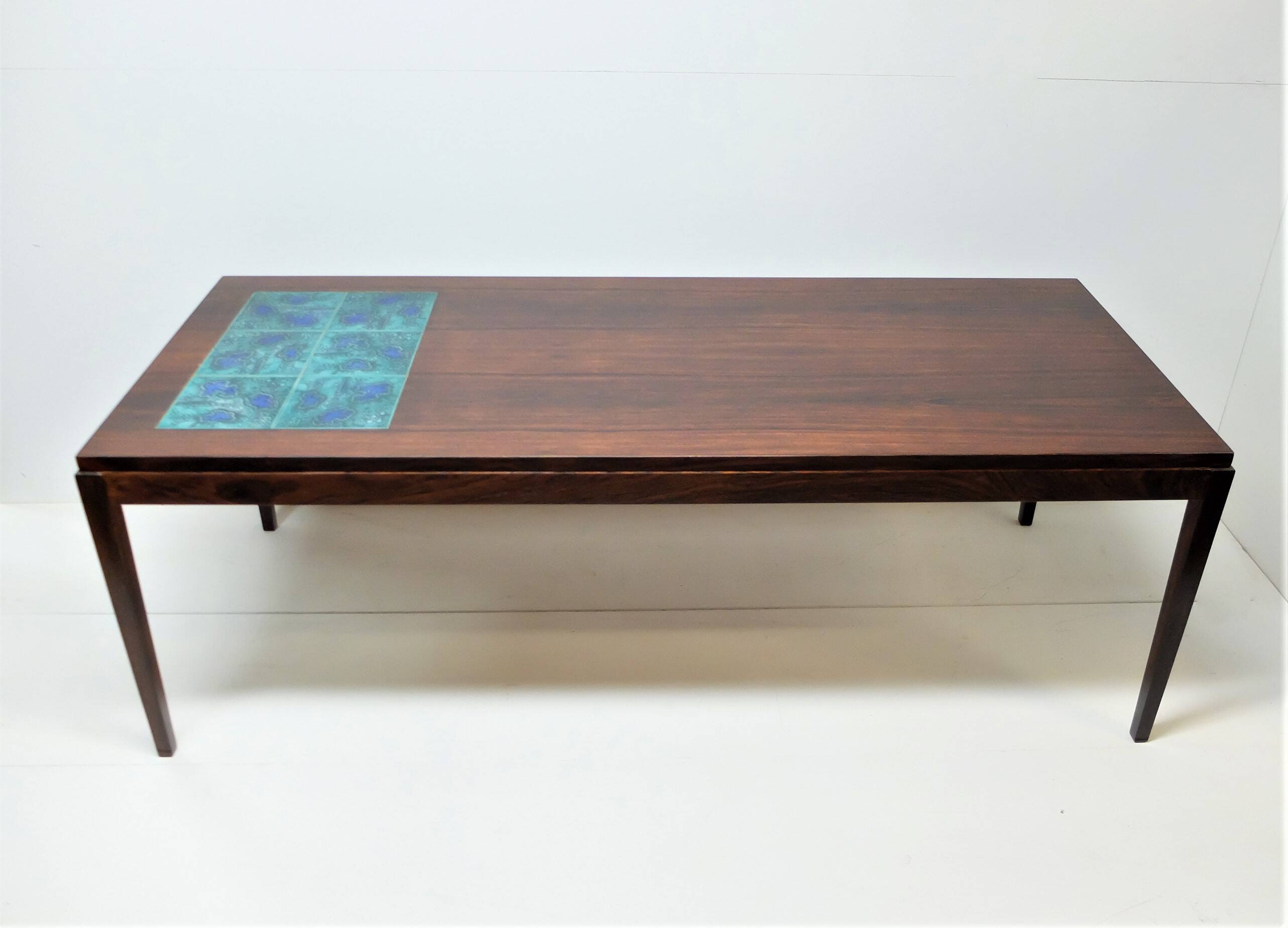 Scandinavian Coffee Table 1960, In Rosewood and Ceramic Tiles