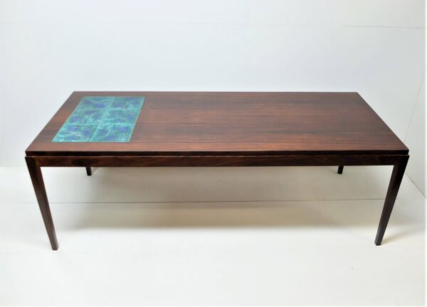 Table Basse Scandinave 1960, En Palissandre Et Carreaux De Céramique