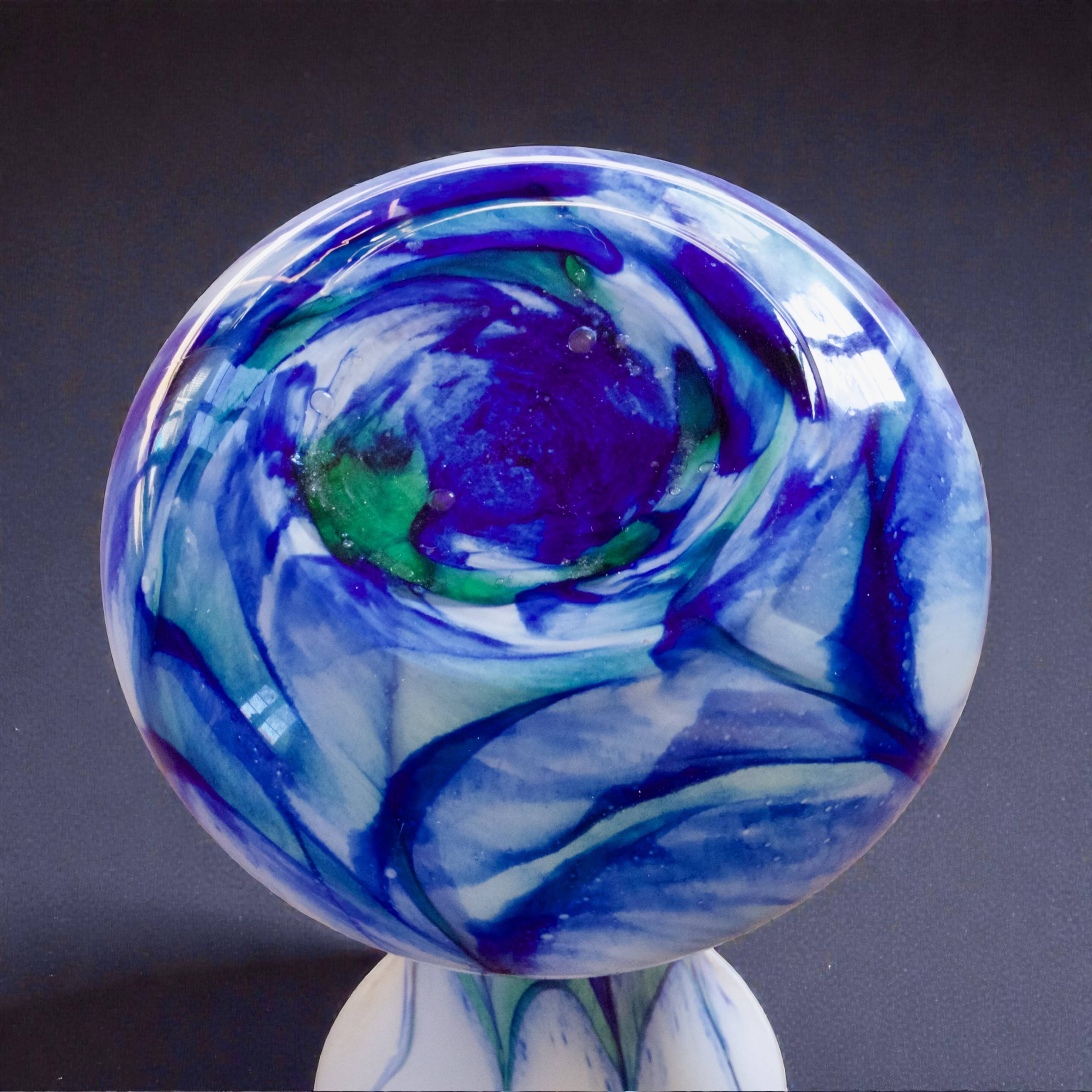 Large Murano vase in blown opaline glass with a flame pattern.