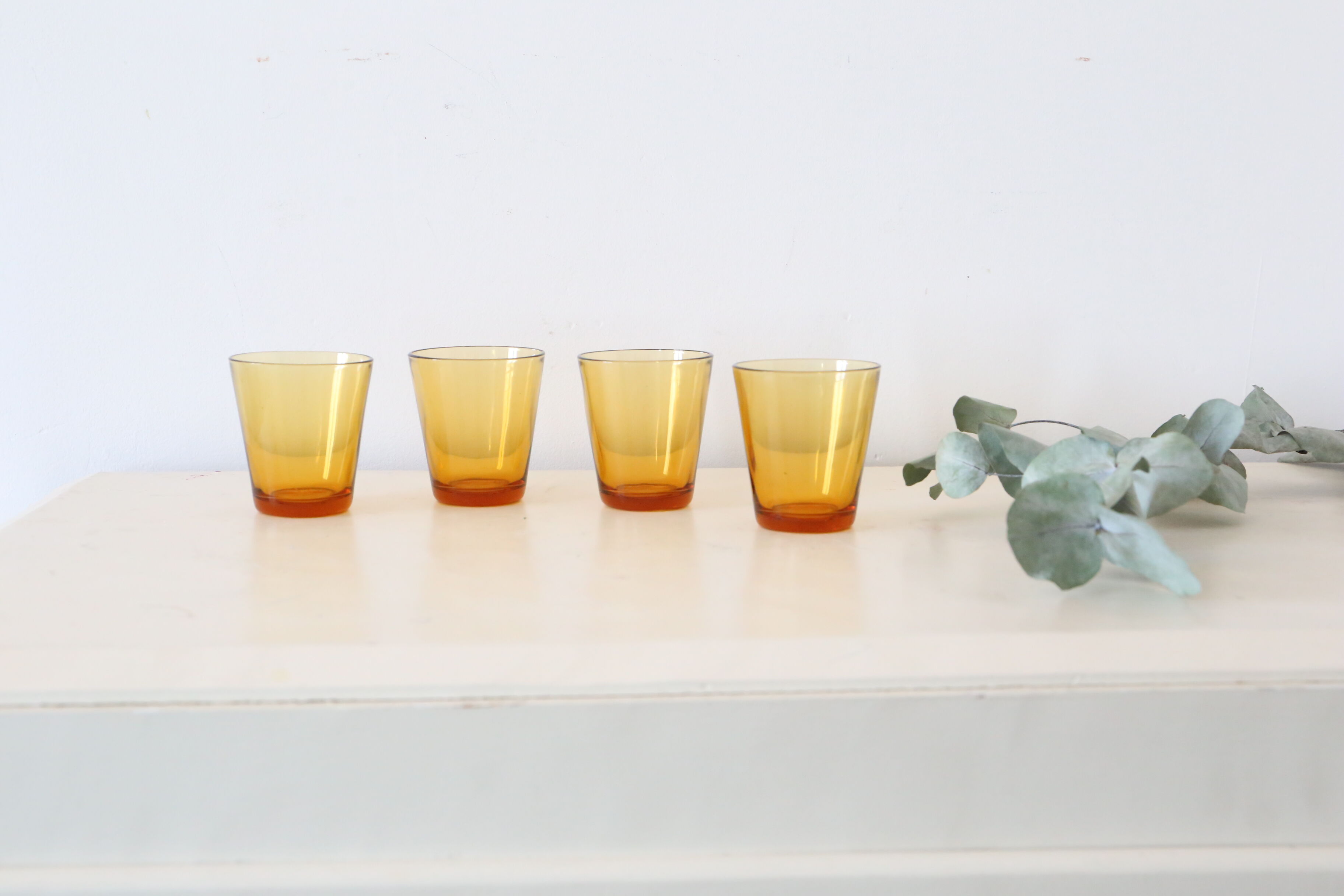 Set of 4 glasses amber Vereco, vintage French