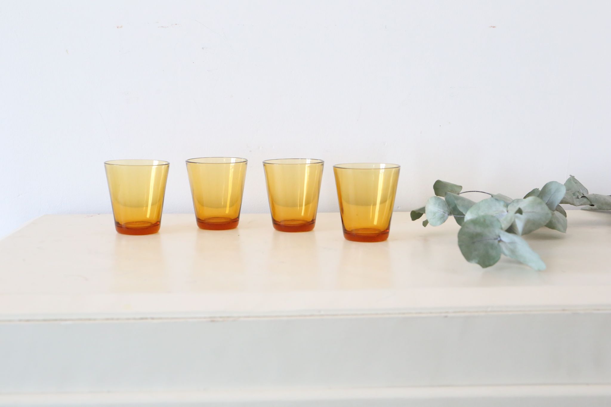 Set of 4 glasses amber Vereco, vintage French