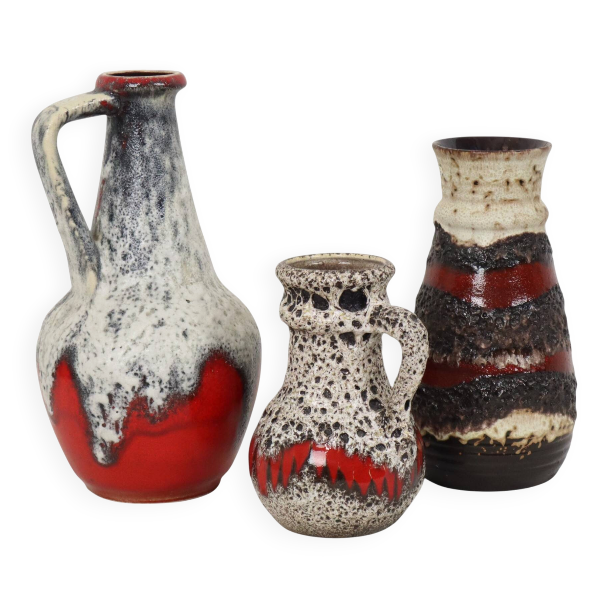 Set of 3 West German Fat Lava Pottery Vases