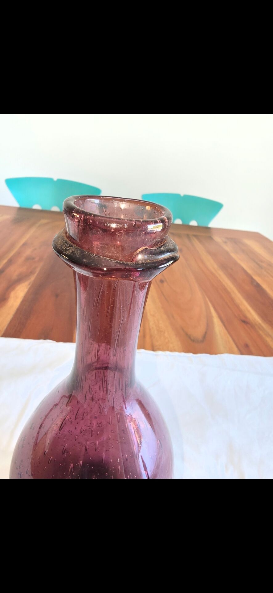 Service Verrerie de Biot, carafe et 4 verres en verre soufflé améthyste