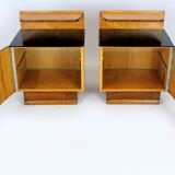 Restored Art Deco Nightstands with Black Glass Tops, 1950s, Set of 2