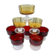Set of 8 champagne glasses in amber colored glass and garnet 70s