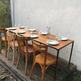 Vintage steel workshop table and oak top