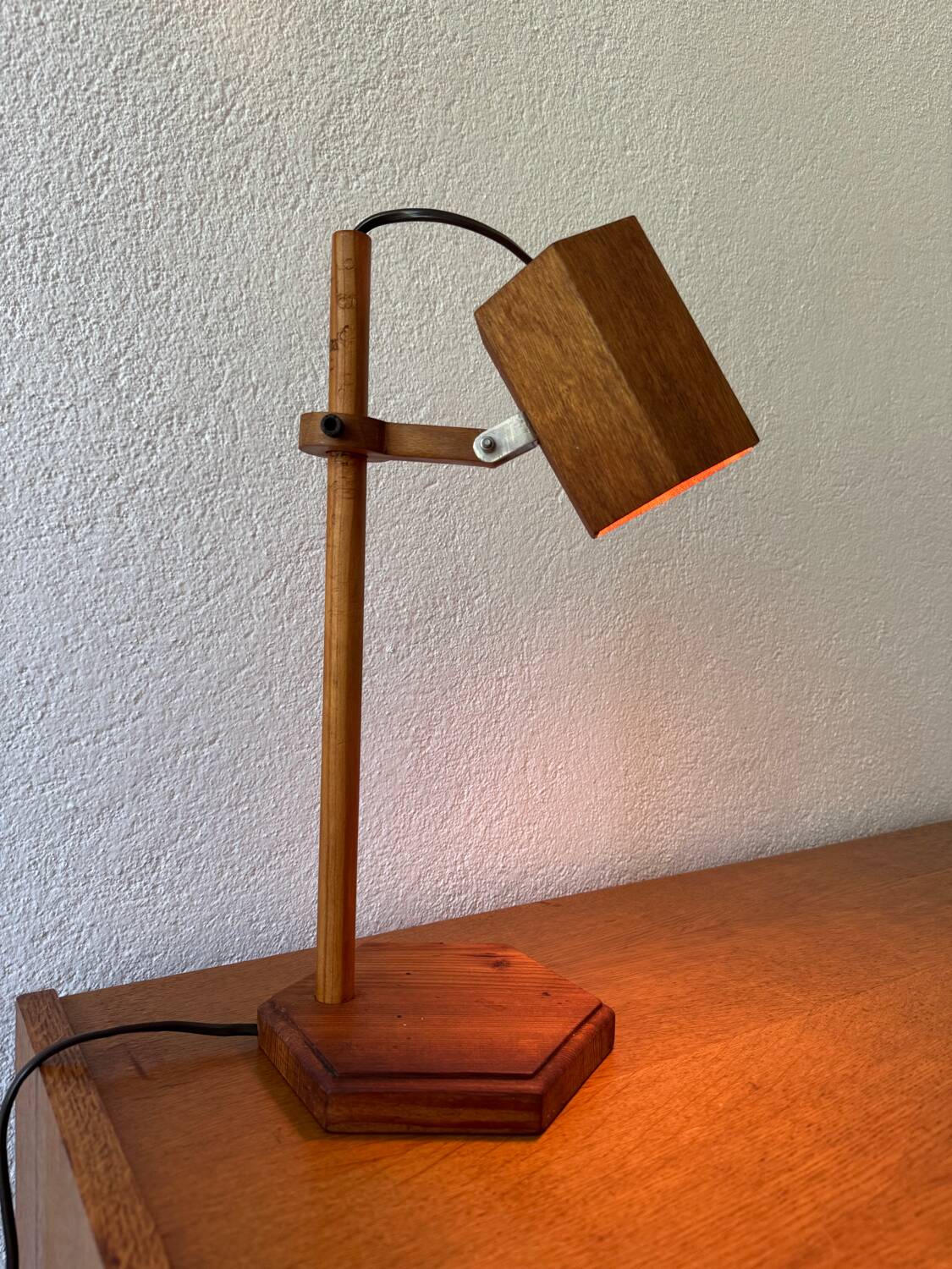 70s wooden desk lamp