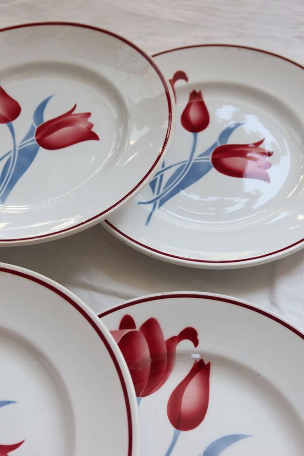 6 assiettes plates vintage faïence Moulin des Loups série Simone