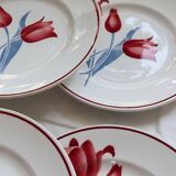 6 vintage earthenware flat plates from the Moulin des Loups Simone series