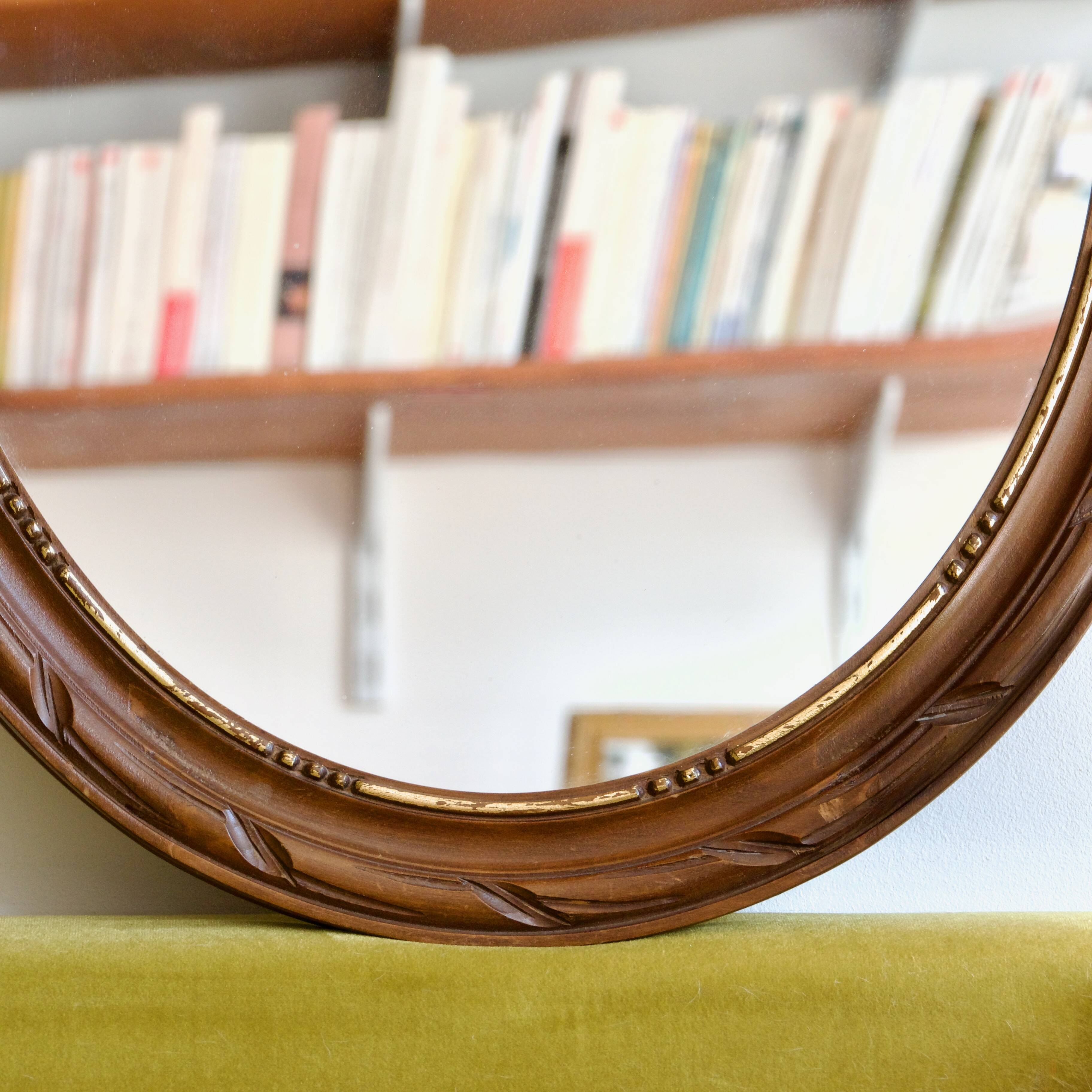 Gustavian knot hand carved oval wooden mirror