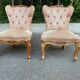 2 bergères fauteuils Louis XV tissu velours rosé