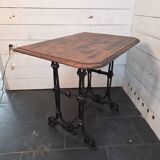 Bistro table with cast iron legs and oak top
