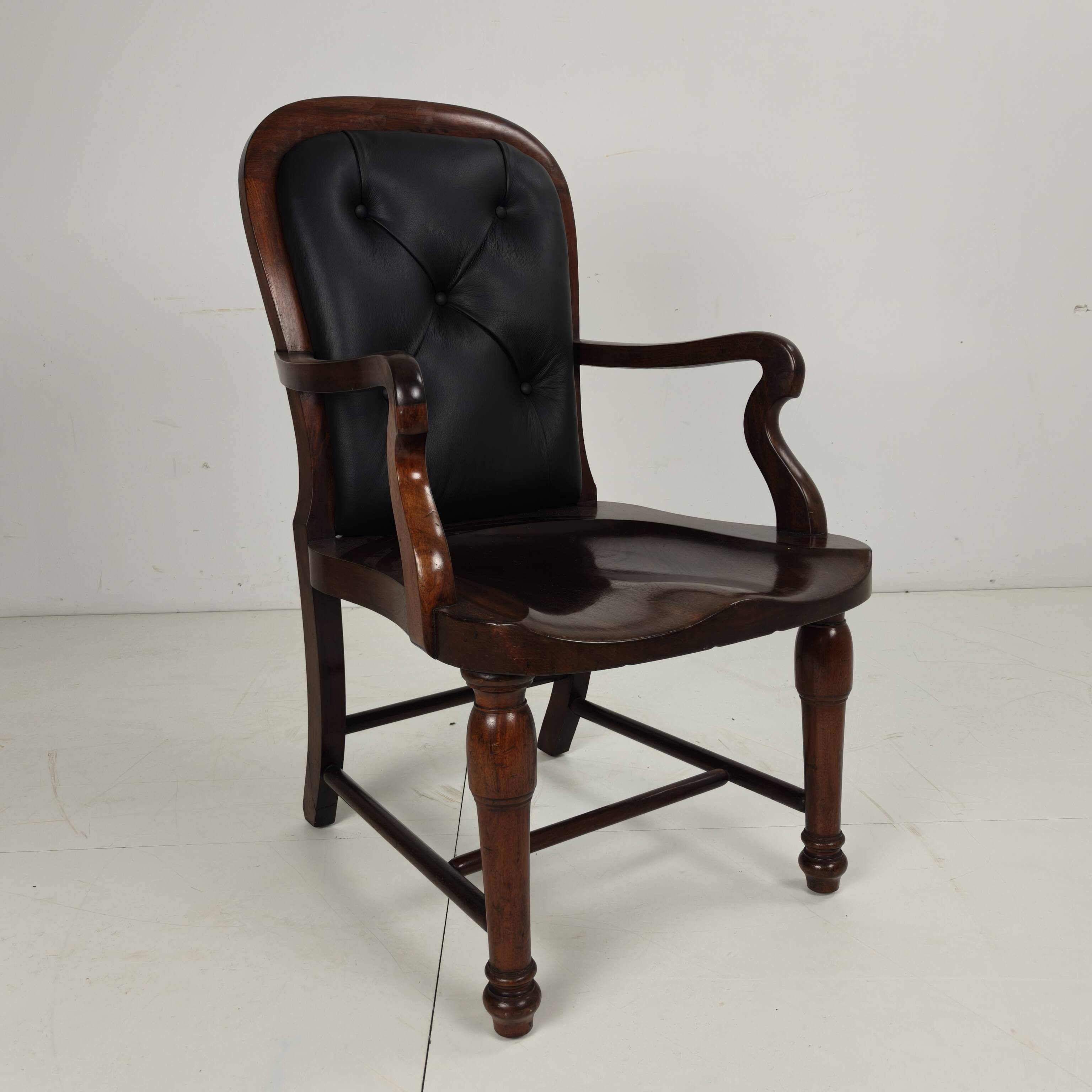 Victorian English Walnut & Leather Library Desk Chair