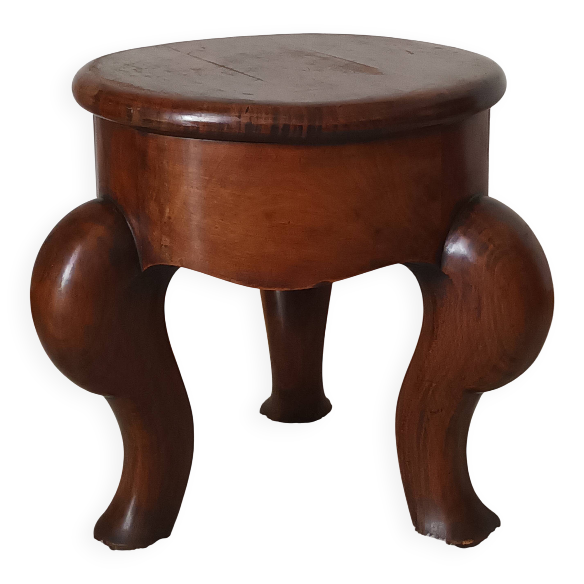 20th-century walnut tripod stool