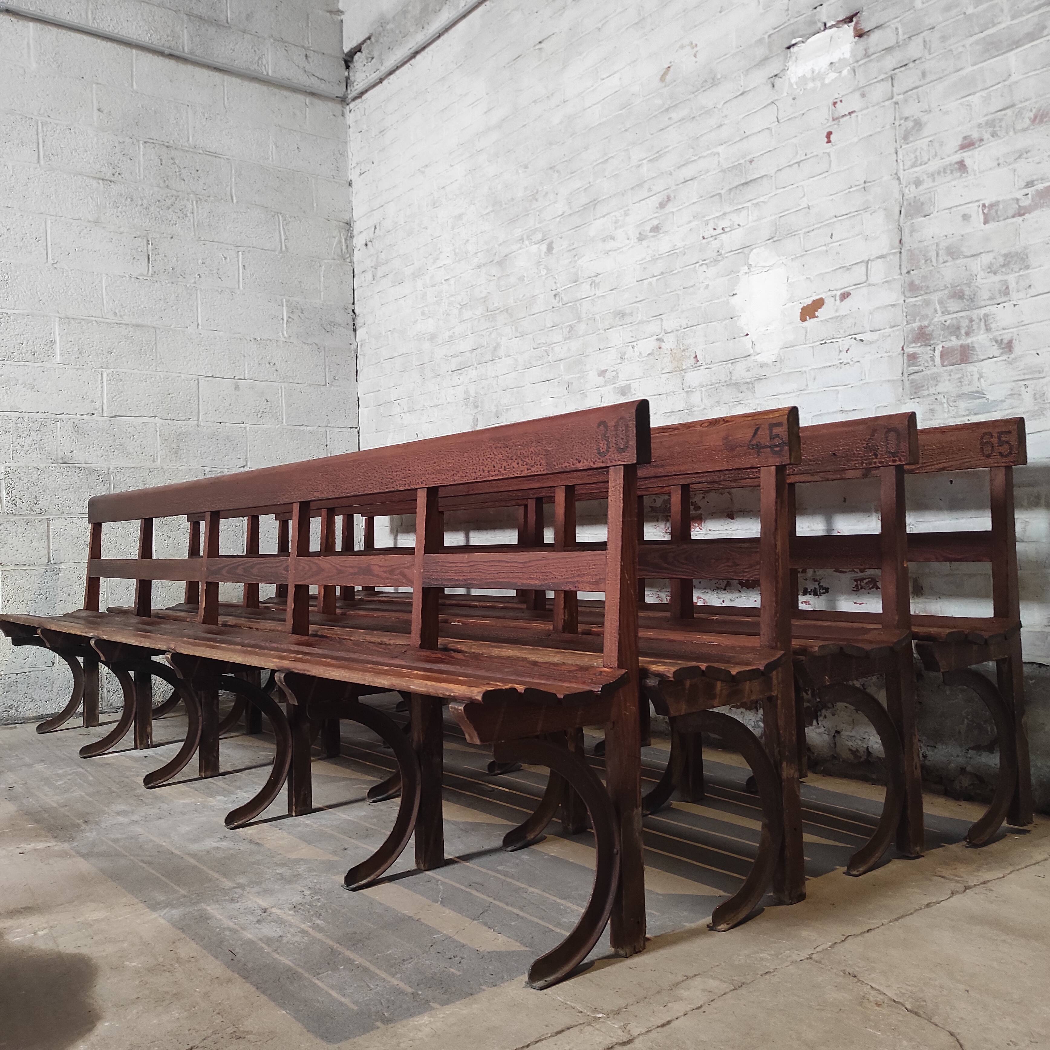 Long Wooden Church Pew | Antique Bench with Cast Iron Details | Seating