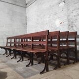Long Wooden Church Pew | Antique Bench with Cast Iron Details | Seating