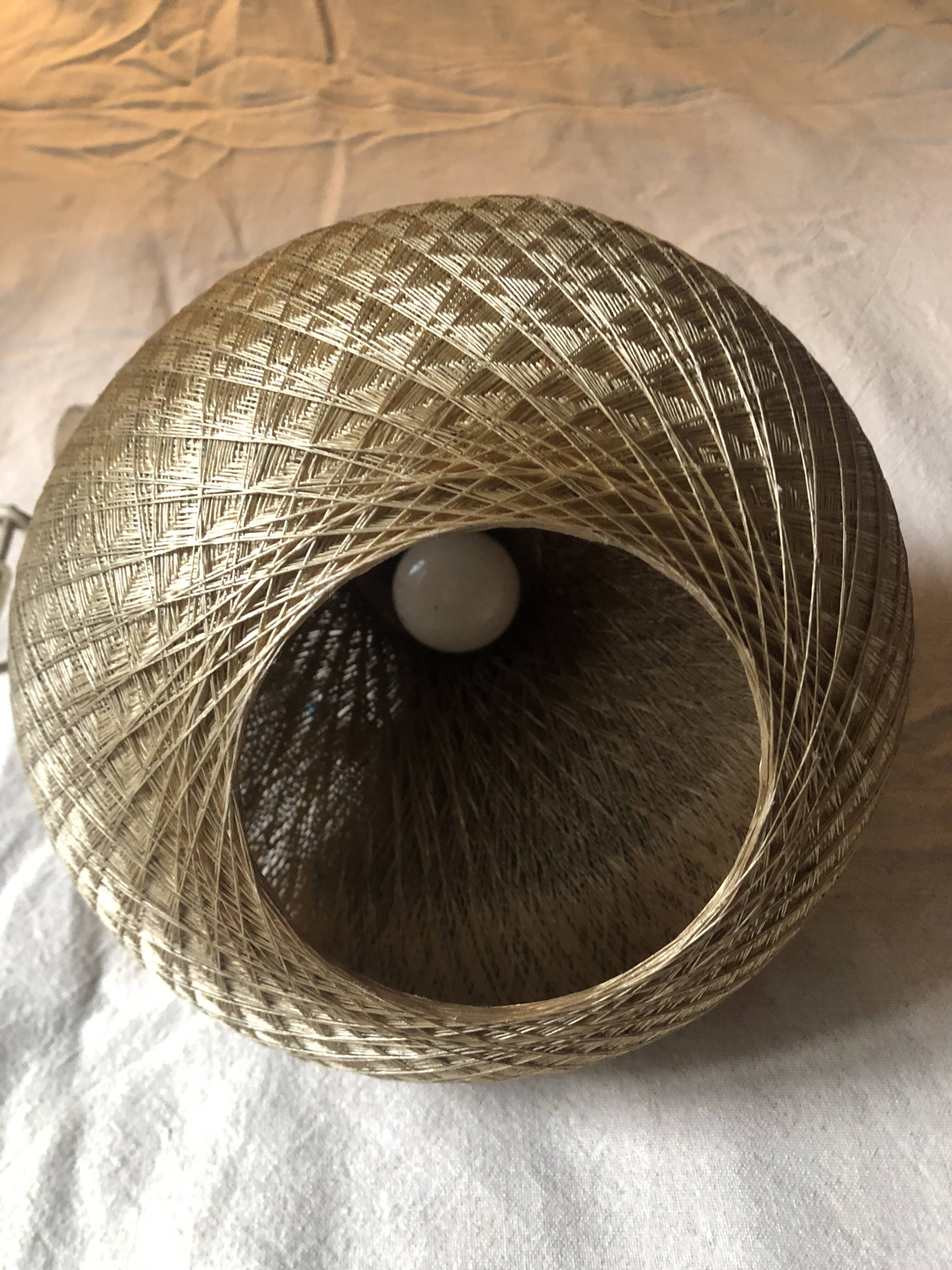 Pendant light with dark beige braided wire vintage 70s