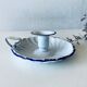 Antique candle holder in white and blue enamelled metal