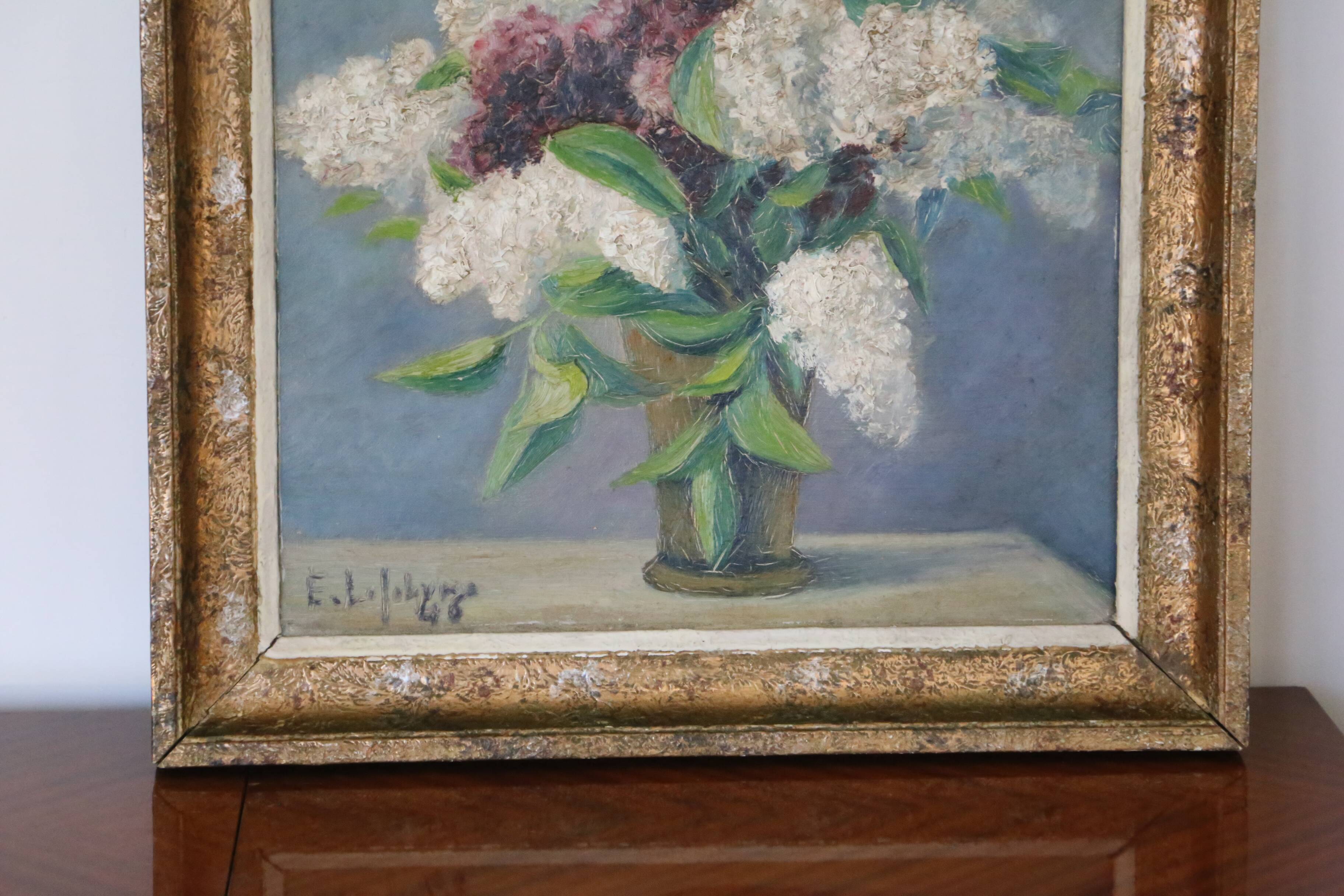 Oil painting, Lilac, still life, 1946