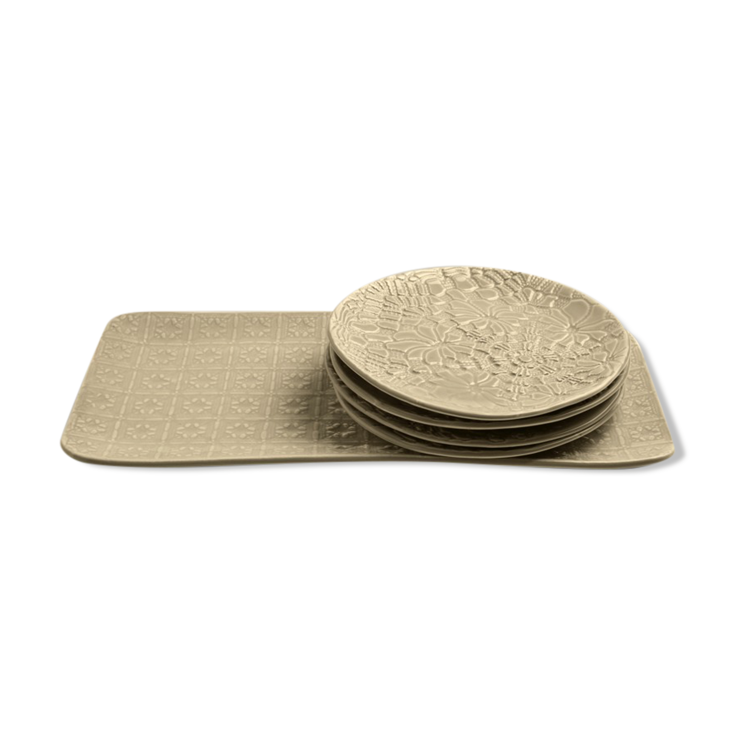 Dessert box Set of 4 plates and 1 dish Grège brillant