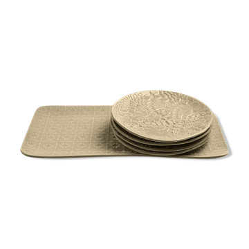 Dessert box Set of 4 plates and 1 dish Grège brillant