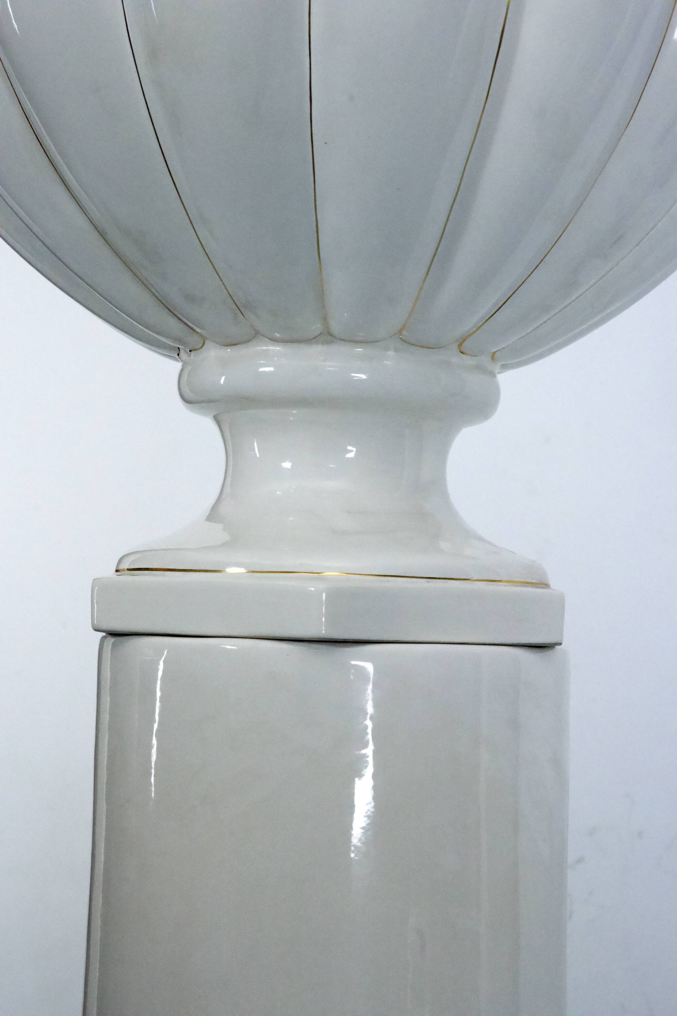 Tommaso Barbi Oversized White Ceramic Vase and Column, Italy 1970